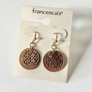 Francesca's Collections Gold & Brown Filigree Circle Drop Earrings